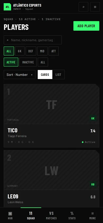 Plantel no telemóvel
